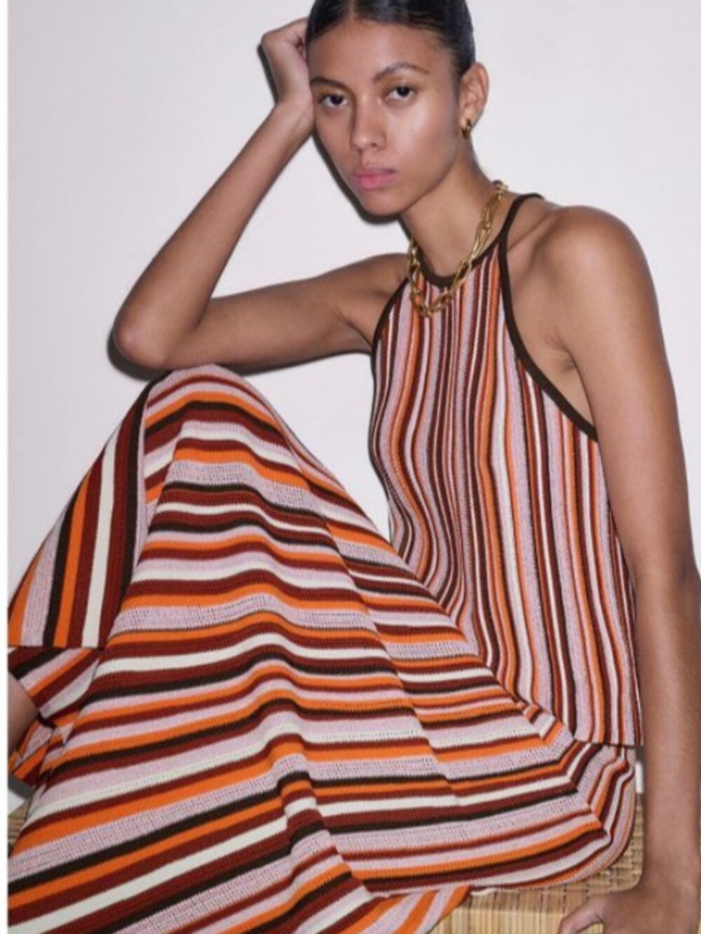 NWT ME+EM Two piece Knit viscose skirt/ top set in Cinnamon Multi Sz S-M